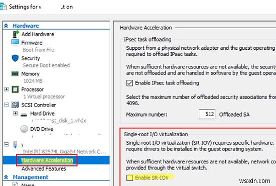 Windows सर्वर पर हाइपर-V वर्चुअल मशीन के लिए SR-IOV कॉन्फ़िगर करें 