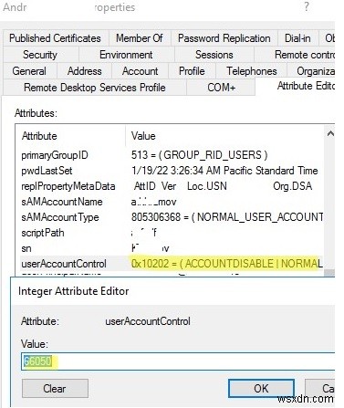 सक्रिय निर्देशिका में UserAccountControl विशेषता मानों को परिवर्तित करना 