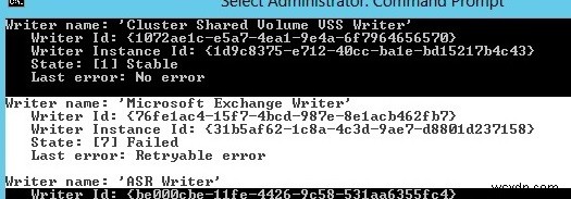 वीएसएस राइटर विफल:विंडोज सर्वर पर वीएसएस राइटर्स को फिर से पंजीकृत करना 