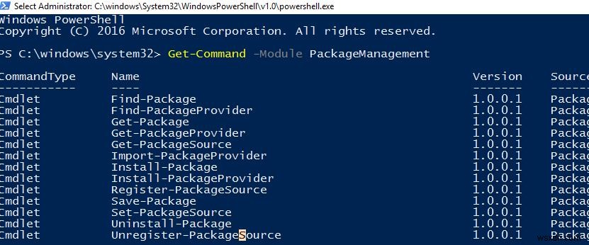 Windows 10 में PowerShell PackageManagement का उपयोग करना 