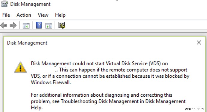 डिस्क प्रबंधन में वर्चुअल डिस्क सेवा को प्रारंभ या कनेक्ट करने में असमर्थ 