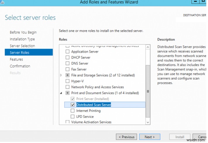 Windows Server 2012 R2 पर वितरित स्कैन सर्वर को कॉन्फ़िगर करना 