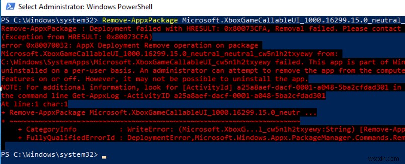 त्रुटि 0x80073CFA:Windows 10 में Remove-AppxPackage का उपयोग करके ऐप्स को अनइंस्टॉल नहीं कर सकता 