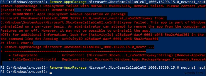 त्रुटि 0x80073CFA:Windows 10 में Remove-AppxPackage का उपयोग करके ऐप्स को अनइंस्टॉल नहीं कर सकता 