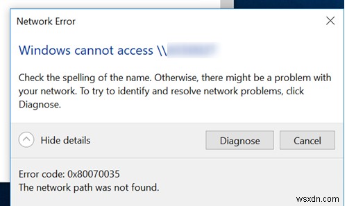 त्रुटि कोड:0x80070035  नेटवर्क पथ नहीं मिला  विंडोज 10 अपडेट के बाद 