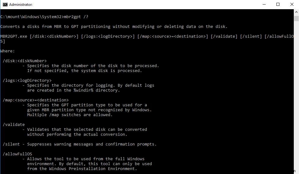 MBR2GPT:Windows 10 में MBR को GPT डिस्क में कनवर्ट करना 