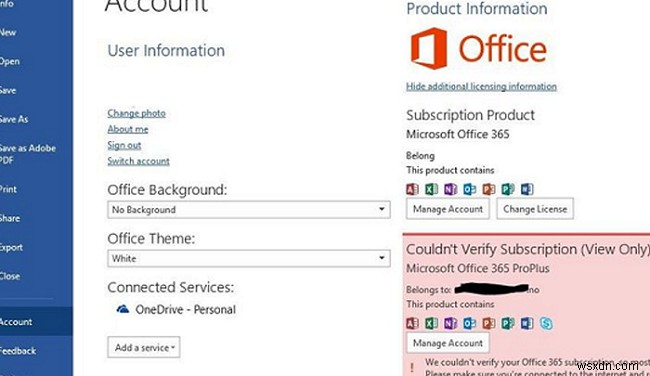Office 365 (Microsoft 365) सदस्यता सत्यापित नहीं कर सका 