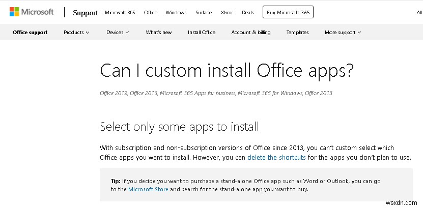 Office 2016/Office 365 में केवल विशिष्ट ऐप्स कैसे स्थापित करें? 