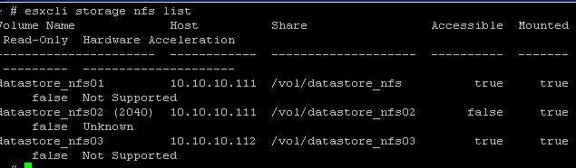 VMWare ESXi होस्ट पर एक निष्क्रिय NFS डेटास्टोर कैसे निकालें? 