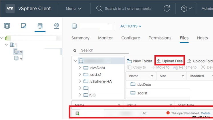 VMWare vSphere:डेटास्टोर में फ़ाइलें अपलोड करने में विफल 