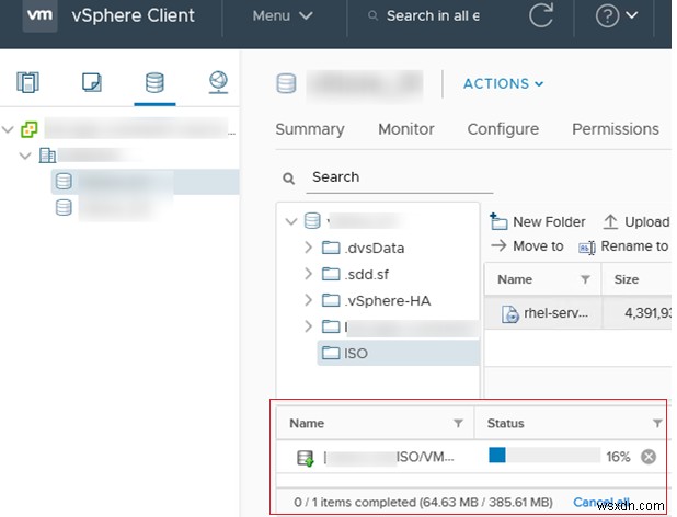 VMWare vSphere:डेटास्टोर में फ़ाइलें अपलोड करने में विफल 