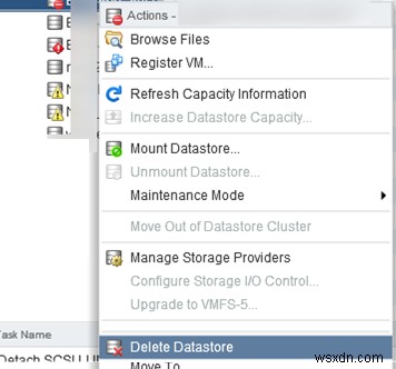 VMFS डेटास्टोर को अनमाउंट/डिलीट करने में असमर्थ:संसाधन उपयोग में है 