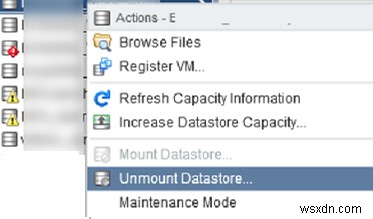 VMFS डेटास्टोर को अनमाउंट/डिलीट करने में असमर्थ:संसाधन उपयोग में है 