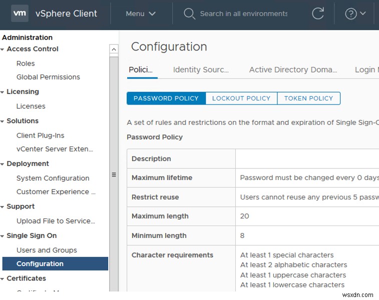 VMWare vSphere:पासवर्ड समाप्ति सेटिंग्स का प्रबंधन 