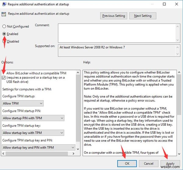 एक विश्वसनीय प्लेटफ़ॉर्म मॉड्यूल (TPM) के बिना BitLocker का उपयोग करें 