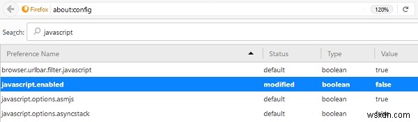 फ़ायरफ़ॉक्स में जावास्क्रिप्ट को कैसे निष्क्रिय करें? 