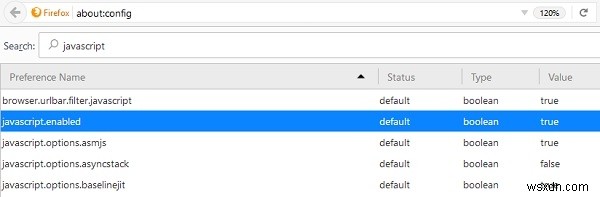 फ़ायरफ़ॉक्स में जावास्क्रिप्ट कैसे सक्षम करें? 