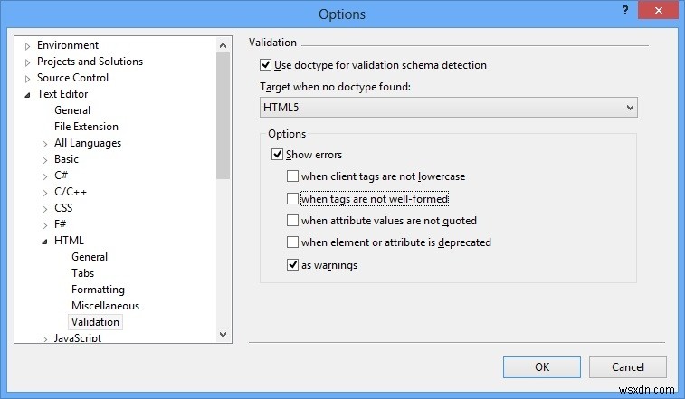 क्या विजुअल स्टूडियो में HTML5 सत्यापन जोड़ना संभव है? 