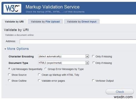 HTML5 के लिए W3C मार्कअप सत्यापनकर्ता 