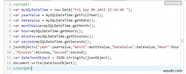 जावास्क्रिप्ट में MySQL DATETIME मान को JSON फॉर्मेट में कैसे बदलें? 