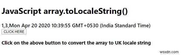 जावास्क्रिप्ट array.toLocaleString () फ़ंक्शन 