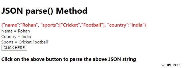 जावास्क्रिप्ट JSON पार्स () विधि 