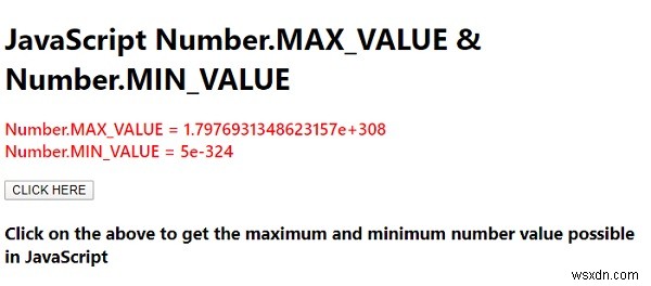 JavaScript Number.MAX_VALUE &Number.MIN_VALUE उदाहरणों के साथ 