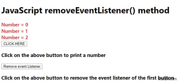 जावास्क्रिप्ट removeEventListener() विधि उदाहरणों के साथ 