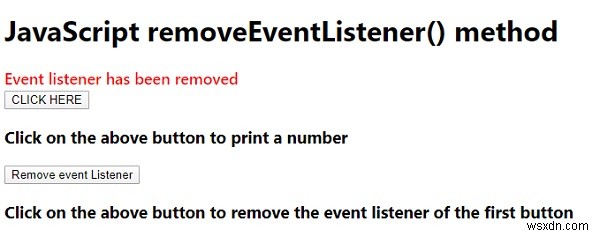 जावास्क्रिप्ट removeEventListener() विधि उदाहरणों के साथ 