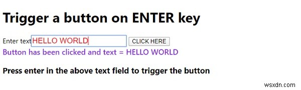 जावास्क्रिप्ट ENTER कुंजी पर एक बटन को ट्रिगर करता है 