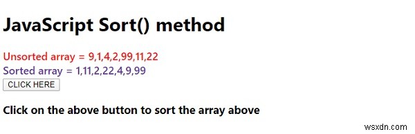 जावास्क्रिप्ट सॉर्ट () विधि 