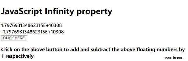 जावास्क्रिप्ट में सकारात्मक और नकारात्मक अनंत मूल्यों को कैसे मुद्रित करें? 