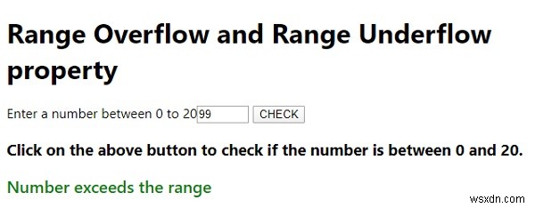 जावास्क्रिप्ट में रेंज ओवरफ्लो और रेंज अंडरफ्लो गुण। 