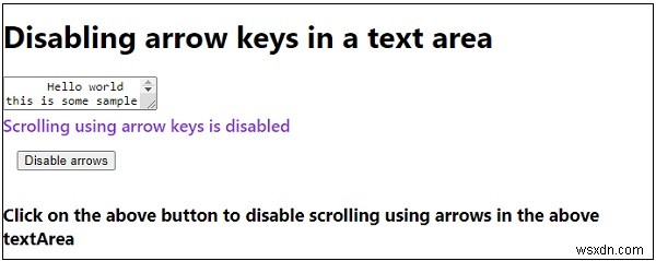 जावास्क्रिप्ट का उपयोग करके टेक्स्ट क्षेत्र में तीर कुंजी को अक्षम करना। 