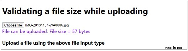 अपलोड करते समय जावास्क्रिप्ट में फ़ाइल का आकार मान्य करना 