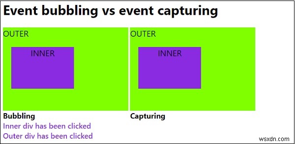 इवेंट बबलिंग बनाम इवेंट जावास्क्रिप्ट में कैप्चरिंग? 