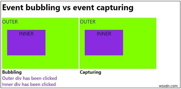 इवेंट बबलिंग बनाम इवेंट जावास्क्रिप्ट में कैप्चरिंग? 