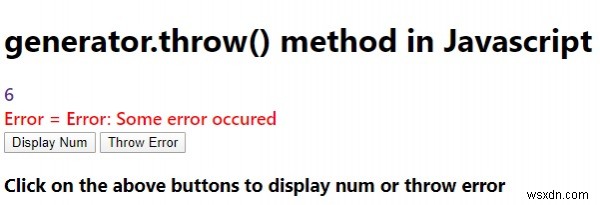 जावास्क्रिप्ट में जनरेटर.थ्रो () विधि। 