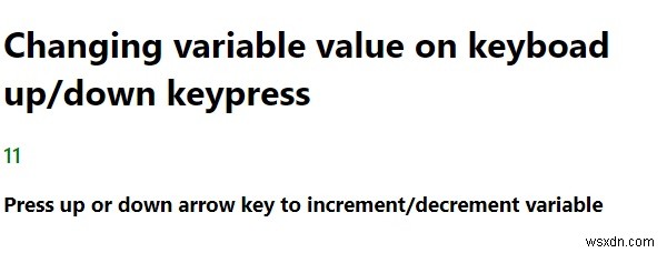 कुंजीपटल प्रेस पर ऊपर/नीचे गिनने के लिए एक चर प्राप्त करने के लिए जावास्क्रिप्ट प्रोग्राम। 