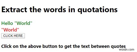 उद्धरणों में शब्दों को निकालने के लिए जावास्क्रिप्ट कोड 
