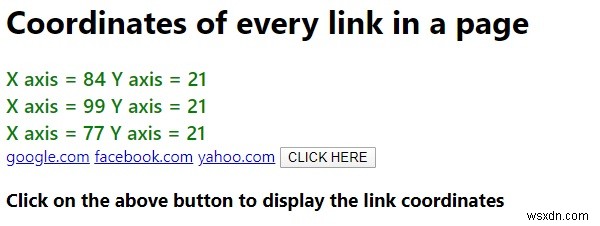एक पृष्ठ में प्रत्येक लिंक के निर्देशांक खोजने के लिए जावास्क्रिप्ट कोड 