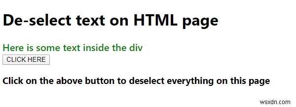 HTML पेज पर टेक्स्ट को डी-सेलेक्ट करने के लिए जावास्क्रिप्ट कोड। 
