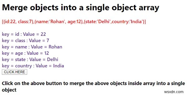 जावास्क्रिप्ट के साथ ऑब्जेक्ट्स को एक ऑब्जेक्ट ऐरे में कैसे मर्ज करें? 