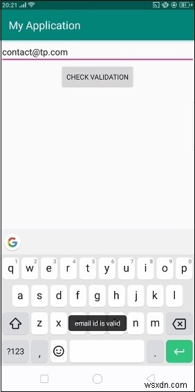 एंड्रॉइड में एडिट टेक्स्ट का टेक्स्ट ईमेल एड्रेस है या नहीं, इसकी जांच कैसे करें? 