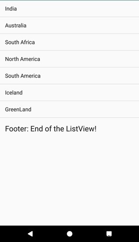Android ListView में पाद लेख कैसे जोड़ें? 