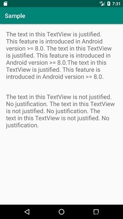एंड्रॉइड पर टेक्स्ट व्यू में टेक्स्ट को कैसे जस्टिफाई करें? 