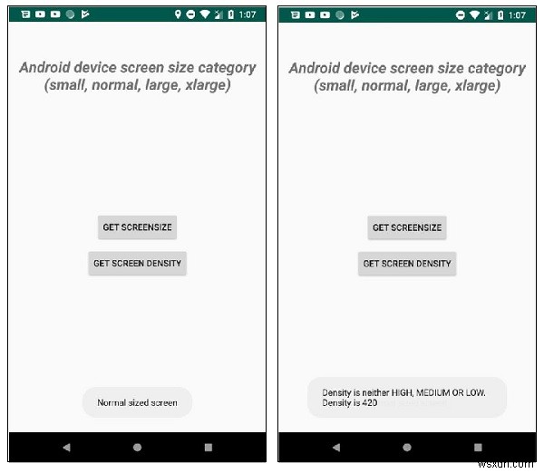 प्रोग्रामिक रूप से एंड्रॉइड डिवाइस स्क्रीन आकार श्रेणी (छोटा, सामान्य, बड़ा, बड़ा) कैसे निर्धारित करें? 