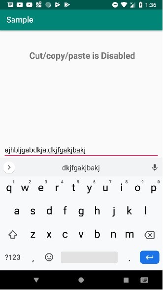 एंड्रॉइड ऐप में एडिटटेक्स्ट से कॉपी/पेस्ट को कैसे निष्क्रिय करें? 