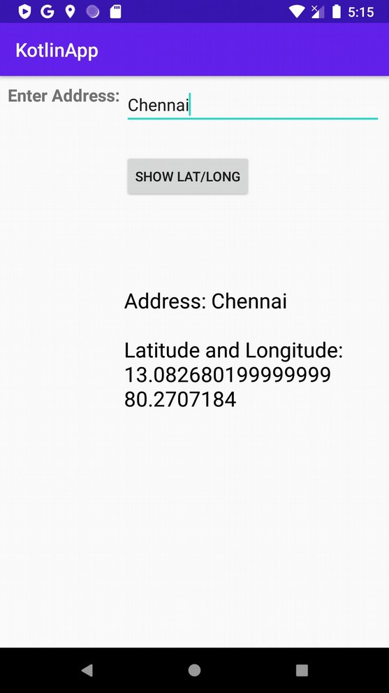 मैं कोटलिन का उपयोग करके एंड्रॉइड पर पते से अक्षांश और देशांतर कैसे ढूंढ सकता हूं? 