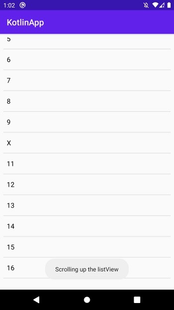 कोटलिन का उपयोग करके एंड्रॉइड लिस्ट व्यू में स्क्रॉल अप और स्क्रॉल डाउन का पता कैसे लगाएं? 